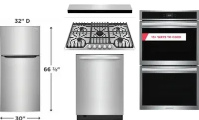 5 Piece Package Includes Refrigerator, Cooktop, Wall Oven, Hood And Dishwasher