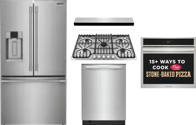 5 Piece Package Includes Refrigerator, Cooktop, Wall Oven, Hood And Dishwasher