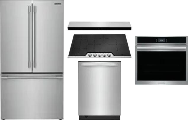 5 Piece Package Includes Refrigerator, Cooktop, Wall Oven, Hood And Dishwasher