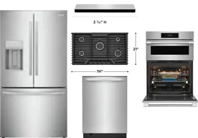 5 Piece Package Includes Refrigerator, Cooktop, Wall Oven, Hood And Dishwasher