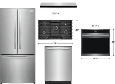 5 Piece Package Includes Refrigerator, Cooktop, Wall Oven, Hood And Dishwasher
