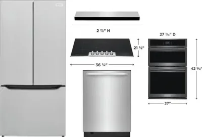 5 Piece Package Includes Refrigerator, Cooktop, Wall Oven, Hood And Dishwasher