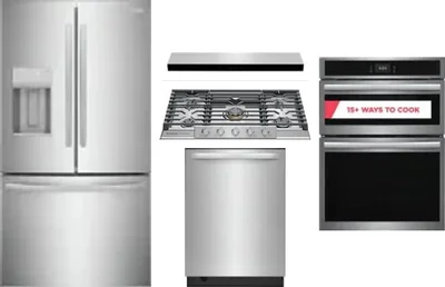 5 Piece Package Includes Refrigerator, Cooktop, Wall Oven, Hood And Dishwasher