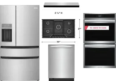 5 Piece Package Includes Refrigerator, Cooktop, Wall Oven, Hood And Dishwasher