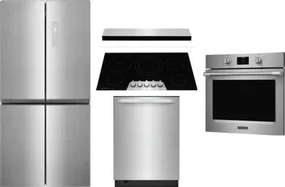 5 Piece Package Includes Refrigerator, Cooktop, Wall Oven, Hood And Dishwasher