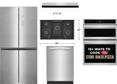 5 Piece Package Includes Refrigerator, Cooktop, Wall Oven, Hood And Dishwasher