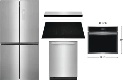 5 Piece Package Includes Refrigerator, Cooktop, Wall Oven, Hood And Dishwasher