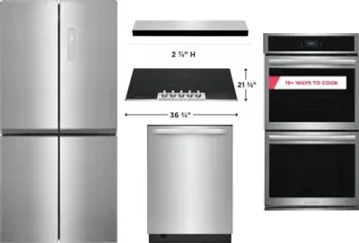 5 Piece Package Includes Refrigerator, Cooktop, Wall Oven, Hood And Dishwasher