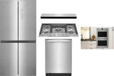 5 Piece Package Includes Refrigerator, Cooktop, Wall Oven, Hood And Dishwasher