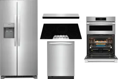5 Piece Package Includes Refrigerator, Cooktop, Wall Oven, Hood And Dishwasher