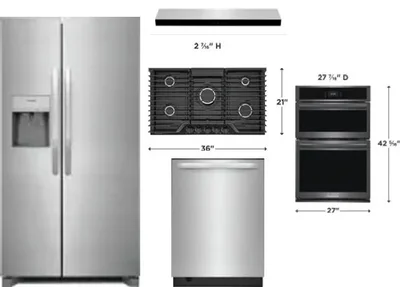 5 Piece Package Includes Refrigerator, Cooktop, Wall Oven, Hood And Dishwasher