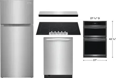 5 Piece Package Includes Refrigerator, Cooktop, Wall Oven, Hood And Dishwasher