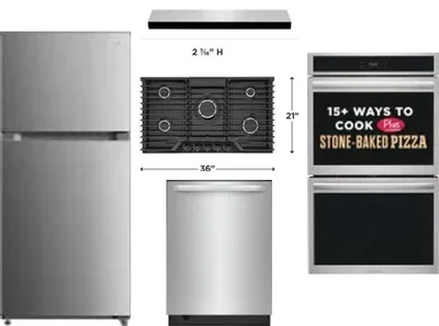 5 Piece Package Includes Refrigerator, Cooktop, Wall Oven, Hood And Dishwasher