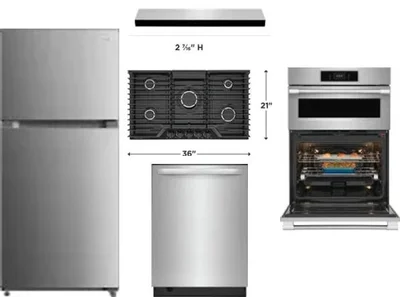5 Piece Package Includes Refrigerator, Cooktop, Wall Oven, Hood And Dishwasher