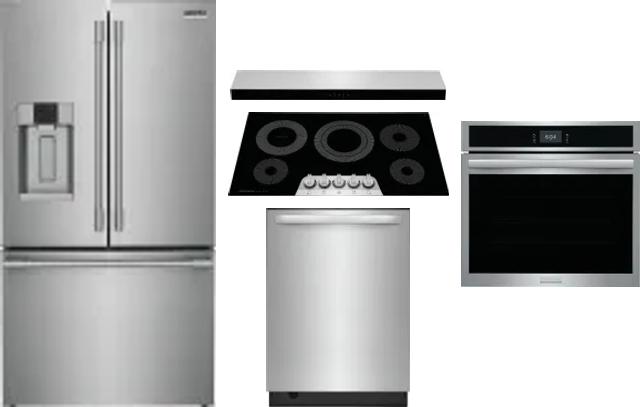 5 Piece Package Includes Refrigerator, Cooktop, Wall Oven, Hood And Dishwasher