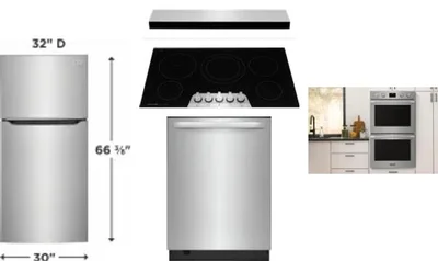 5 Piece Package Includes Refrigerator, Cooktop, Wall Oven, Hood And Dishwasher