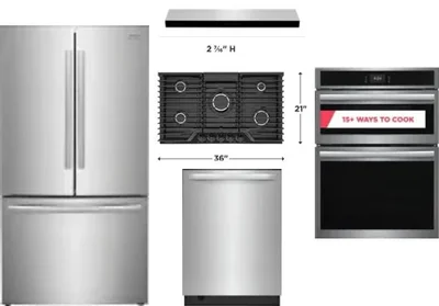 5 Piece Package Includes Refrigerator, Cooktop, Wall Oven, Hood And Dishwasher