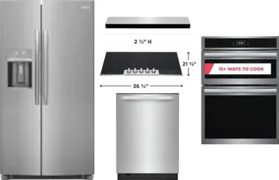 5 Piece Package Includes Refrigerator, Cooktop, Wall Oven, Hood And Dishwasher