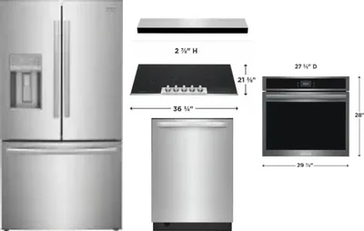 5 Piece Package Includes Refrigerator, Cooktop, Wall Oven, Hood And Dishwasher