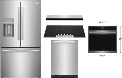 5 Piece Package Includes Refrigerator, Cooktop, Wall Oven, Hood And Dishwasher