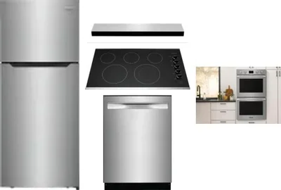 5 Piece Package Includes Refrigerator, Cooktop, Wall Oven, Hood And Dishwasher