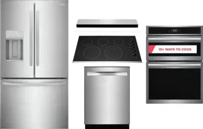 5 Piece Package Includes Refrigerator, Cooktop, Wall Oven, Hood And Dishwasher