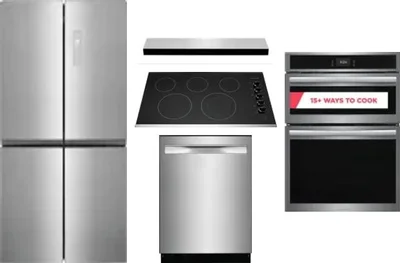5 Piece Package Includes Refrigerator, Cooktop, Wall Oven, Hood And Dishwasher