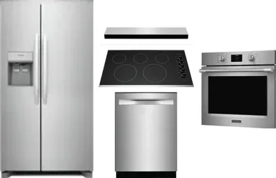 5 Piece Package Includes Refrigerator, Cooktop, Wall Oven, Hood And Dishwasher