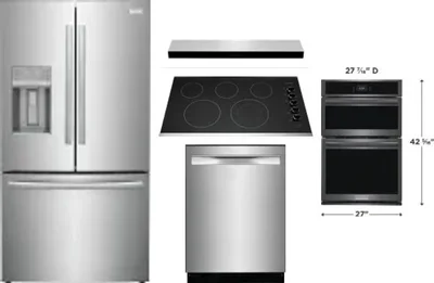 5 Piece Package Includes Refrigerator, Cooktop, Wall Oven, Hood And Dishwasher