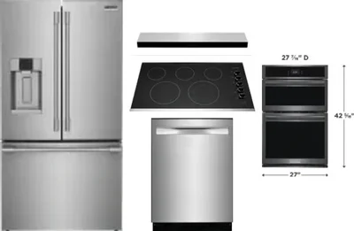 5 Piece Package Includes Refrigerator, Cooktop, Wall Oven, Hood And Dishwasher