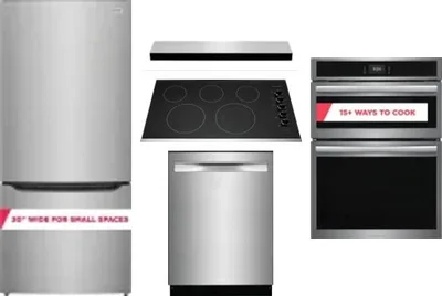 5 Piece Package Includes Refrigerator, Cooktop, Wall Oven, Hood And Dishwasher