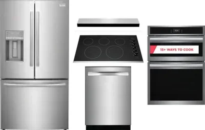 5 Piece Package Includes Refrigerator, Cooktop, Wall Oven, Hood And Dishwasher