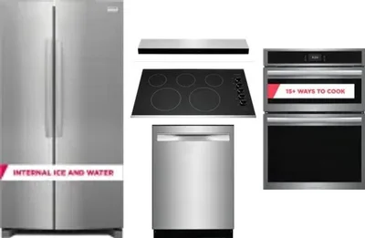5 Piece Package Includes Refrigerator, Cooktop, Wall Oven, Hood And Dishwasher