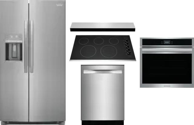 5 Piece Package Includes Refrigerator, Cooktop, Wall Oven, Hood And Dishwasher