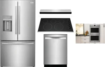 5 Piece Package Includes Refrigerator, Cooktop, Wall Oven, Hood And Dishwasher