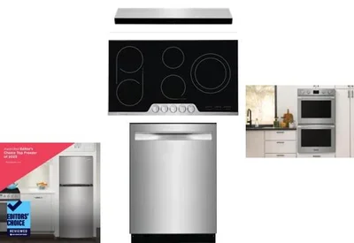 5 Piece Package Includes Refrigerator, Cooktop, Wall Oven, Hood And Dishwasher