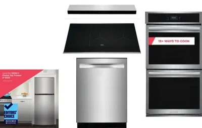 5 Piece Package Includes Refrigerator, Cooktop, Wall Oven, Hood And Dishwasher