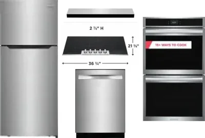 5 Piece Package Includes Refrigerator, Cooktop, Wall Oven, Hood And Dishwasher