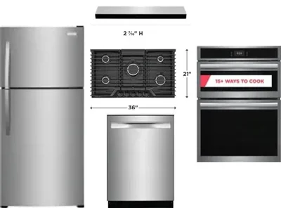 5 Piece Package Includes Refrigerator, Cooktop, Wall Oven, Hood And Dishwasher