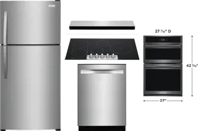 5 Piece Package Includes Refrigerator, Cooktop, Wall Oven, Hood And Dishwasher