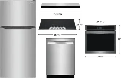 5 Piece Package Includes Refrigerator, Cooktop, Wall Oven, Hood And Dishwasher
