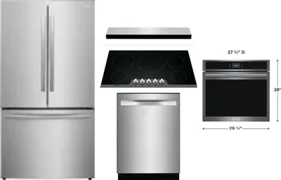 5 Piece Package Includes Refrigerator, Cooktop, Wall Oven, Hood And Dishwasher