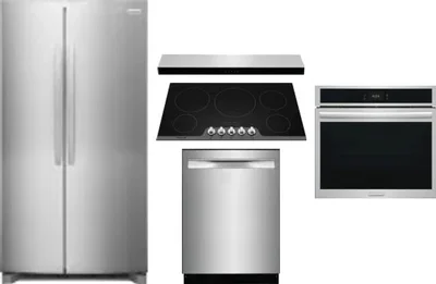 5 Piece Package Includes Refrigerator, Cooktop, Wall Oven, Hood And Dishwasher