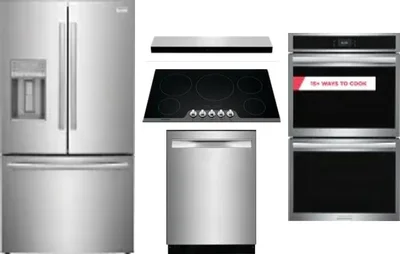 5 Piece Package Includes Refrigerator, Cooktop, Wall Oven, Hood And Dishwasher