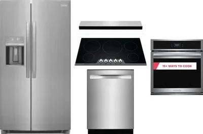 5 Piece Package Includes Refrigerator, Cooktop, Wall Oven, Hood And Dishwasher