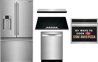 5 Piece Package Includes Refrigerator, Cooktop, Wall Oven, Hood And Dishwasher