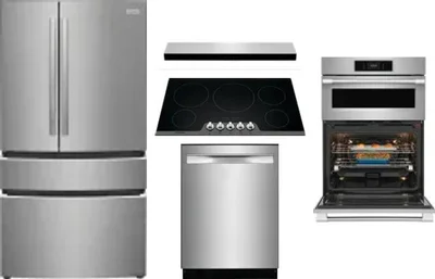 5 Piece Package Includes Refrigerator, Cooktop, Wall Oven, Hood And Dishwasher