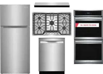 5 Piece Package Includes Refrigerator, Cooktop, Wall Oven, Hood And Dishwasher