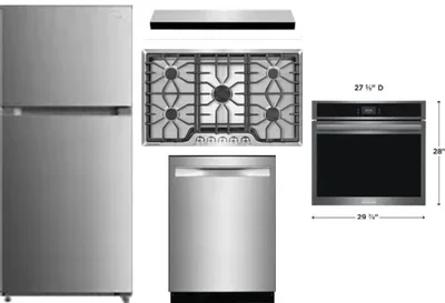5 Piece Package Includes Refrigerator, Cooktop, Wall Oven, Hood And Dishwasher