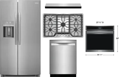 5 Piece Package Includes Refrigerator, Cooktop, Wall Oven, Hood And Dishwasher